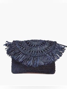 Mar Y Sol Mia Crochet Raffia Fringe Pouch